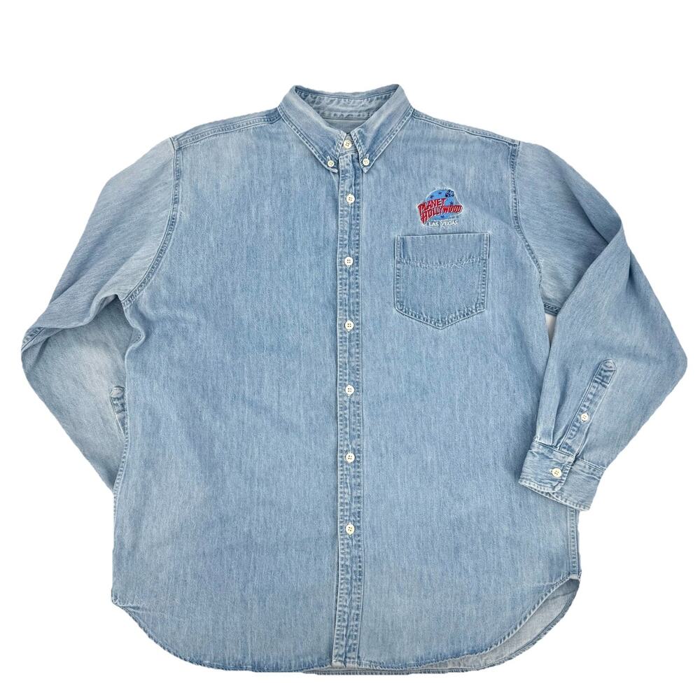 Planet Hollywood Las Vegas VTG 1991 Faded Denim Button Up Shirt Men’s XL Trucker